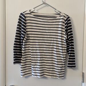 LOFT Black and White Striped Long Sleeve Tee